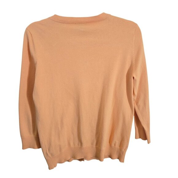 Talbots Pima Cotton Orange Sherbet 3/4 Sleeve Crewneck Cardigan Sweater Size M - Picture 2 of 4